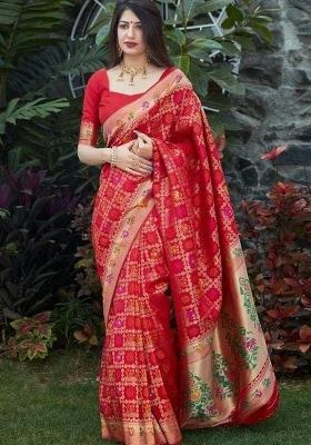 Red Weaving Silk Saree With Blouse