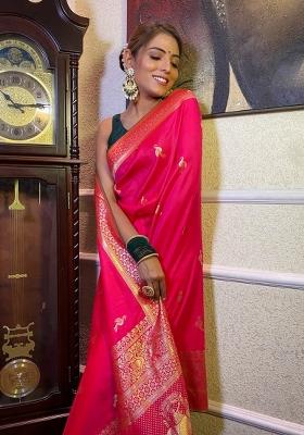 Pink Zari Work Silk Saree With Blouse