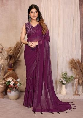 Wine Plain Silk Saree With Blouse