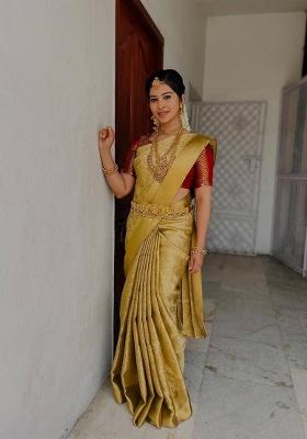 Golden Zari Work Silk Saree With Blouse