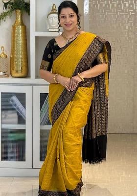 Mustard Jacquard Silk Saree With Blouse