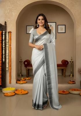 Grey Plain Manipuri Kalam Saree With Blouse