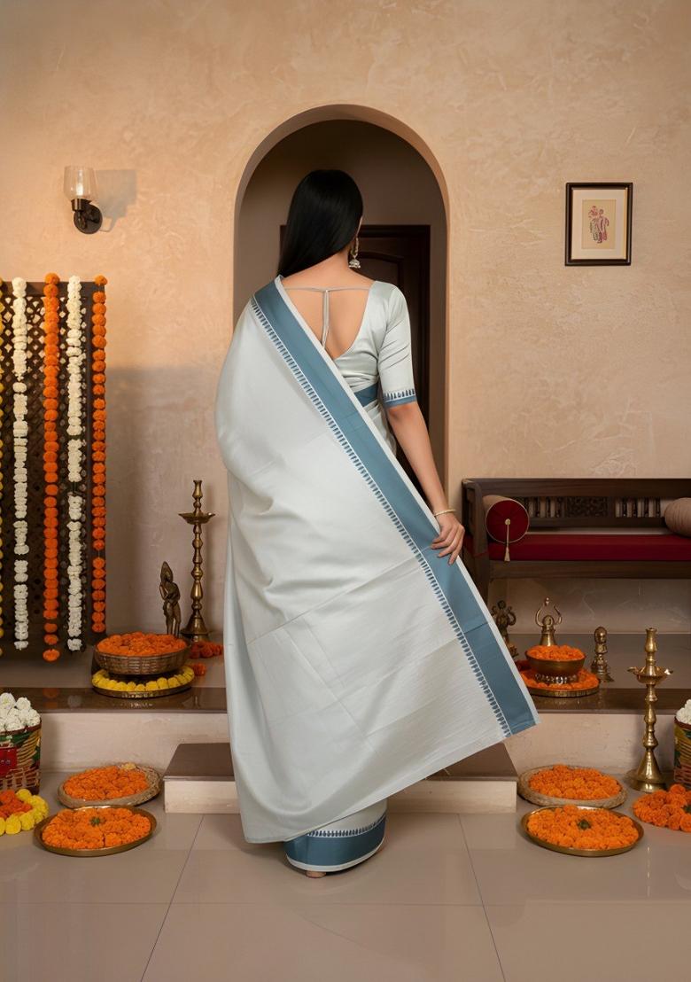 Grey Plain Manipuri Kalam Saree With Blouse - Indya