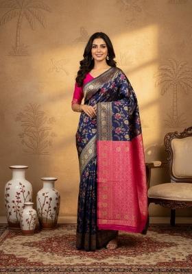 Blue Zari Work Silk Saree With Blouse