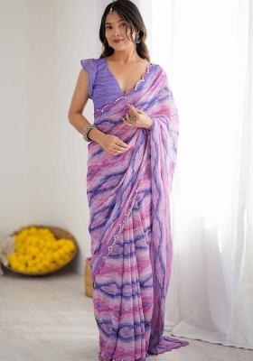 Purple Printed Georgette Saree Set