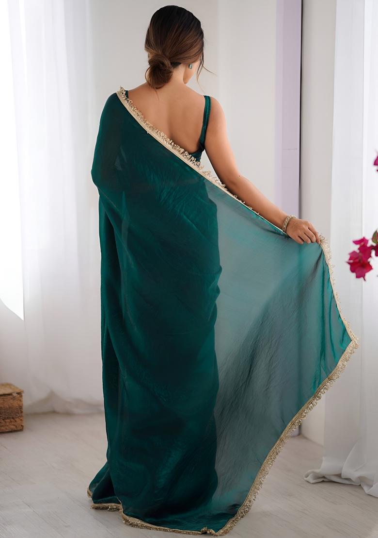 Rama Lace Work Silk Saree Set - Indya