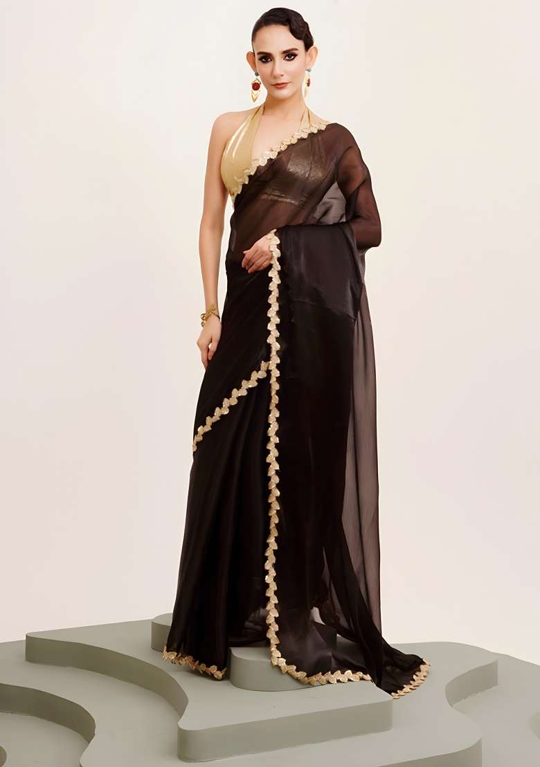 Black Jimmy Choo Saree Set with Sequin for Diwali | Wedding & Festive Wear - Indya