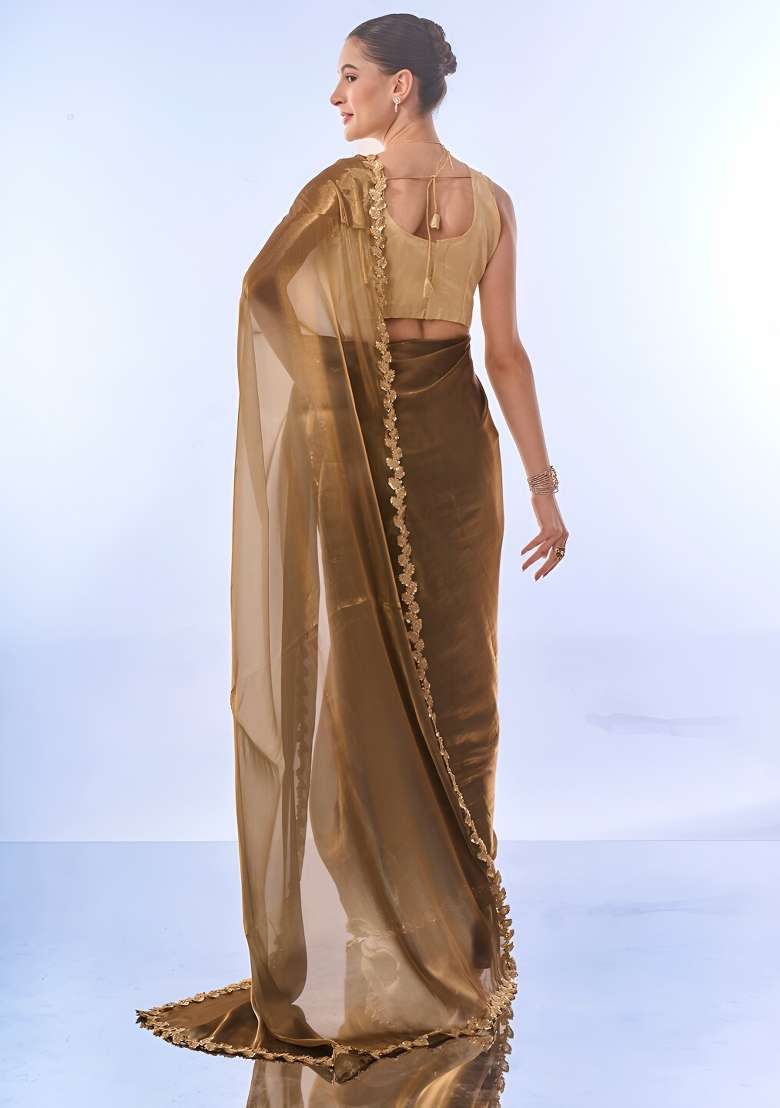 Golden Sequin Jimmy Choo Saree Set for Diwali and Festive Wear - Indya