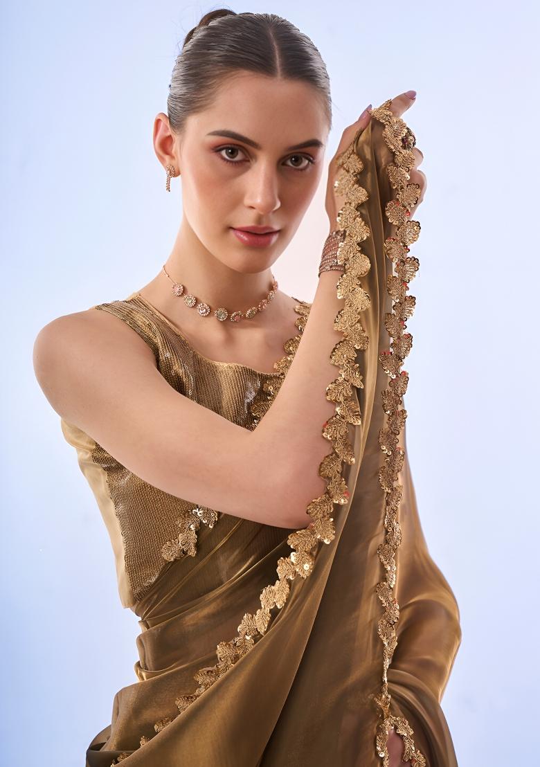 Golden Sequin Jimmy Choo Saree Set - Indya