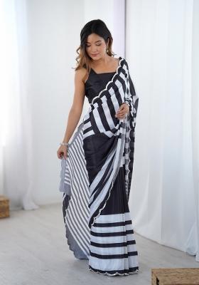 Black Printed Chinon Saree Set