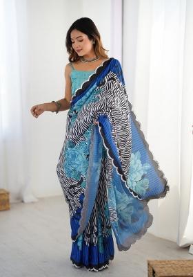 Pink Printed Chinon Saree Set