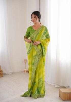 Mehendi Printed Georgette Saree Set
