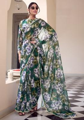 Rama Floral Print Georgette Saree Set