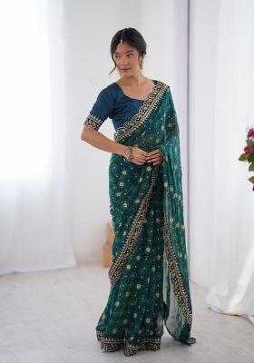 Petrol Printed Georgette Saree Set