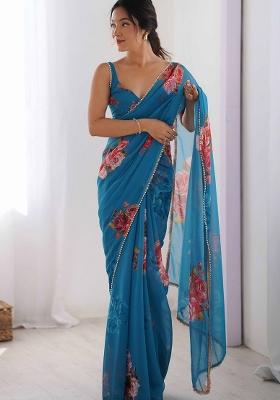 Firozi Printed Georgette Saree Set
