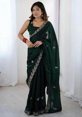 Green Sequin Silk Saree Set