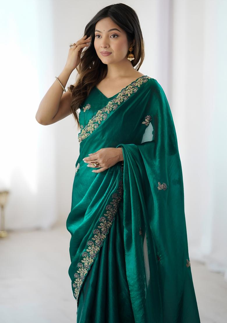 Rama Sequin Silk Saree Set - Indya