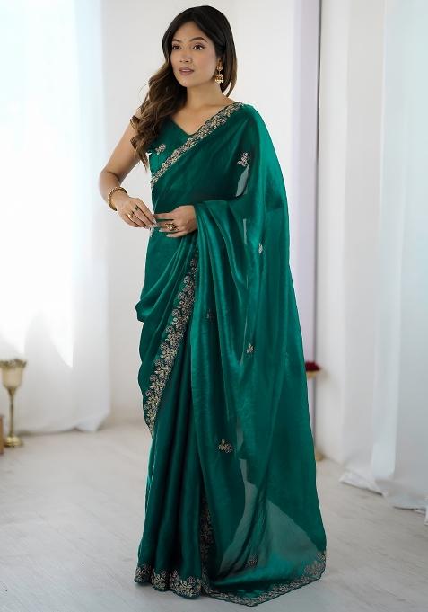 Rama Sequin Silk Saree Set