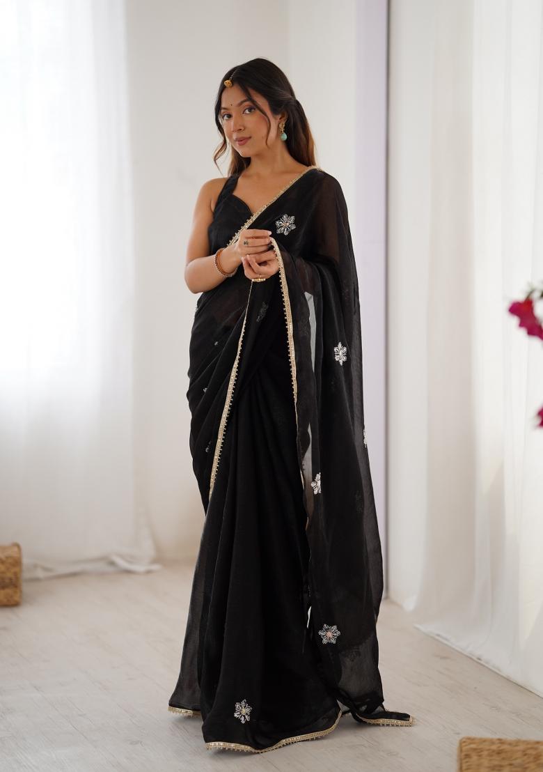 Black Sequin Fendi Saree Set - Indya