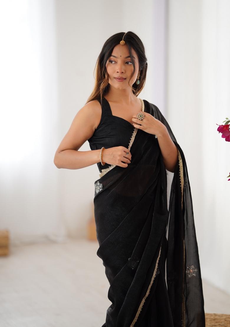 Black Sequin Fendi Saree Set - Indya