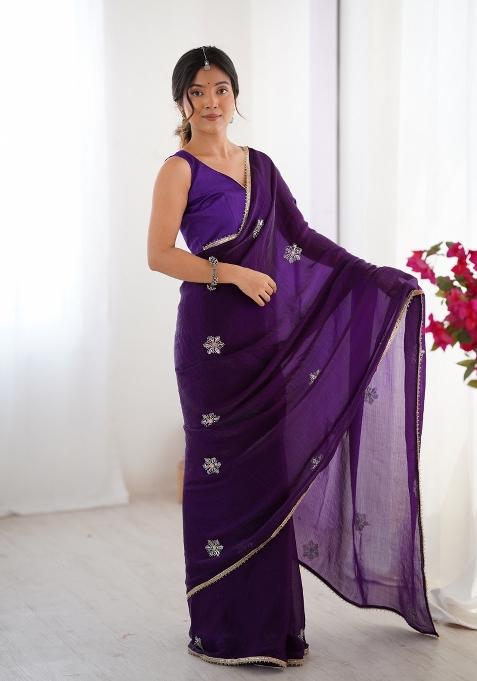 Purple Sequin Fendi Saree Set — view on Indya
