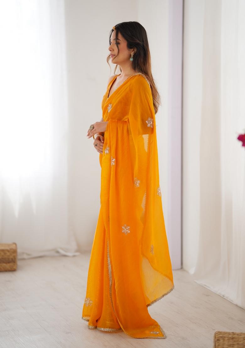 Yellow Sequin Fendi Saree Set - Indya