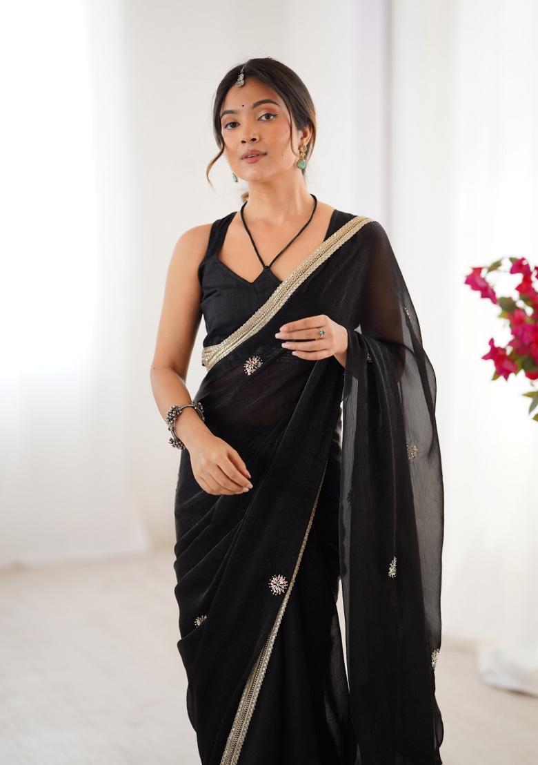 Black Sequin Fendi Saree Set - Indya
