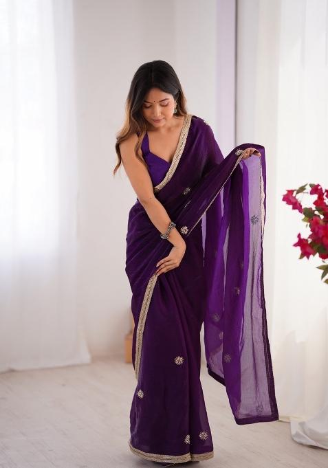 Purple Sequin Fendi Saree Set