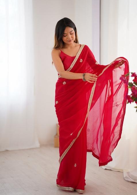 Red Sequin Fendi Saree Set