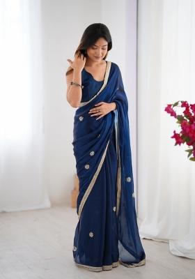 Blue Sequin Fendi Saree Set