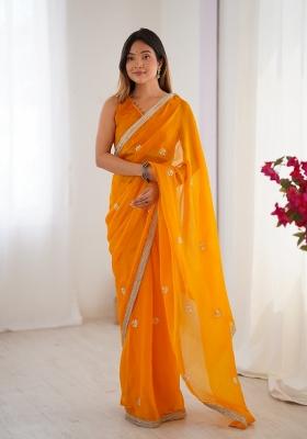 Yellow Sequin Fendi Saree Set