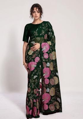 Green Sequin Georgette Saree Set
