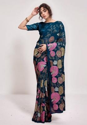 Petrol Sequin Georgette Saree Set
