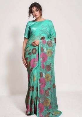 Sea Green Sequin Georgette Saree Set