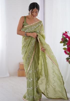 Pista Sequin Gold Crush Saree Set