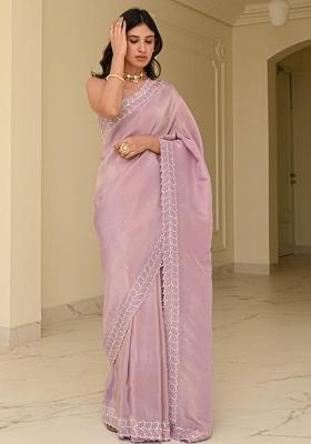 Pink Solid Rangoli Saree Set