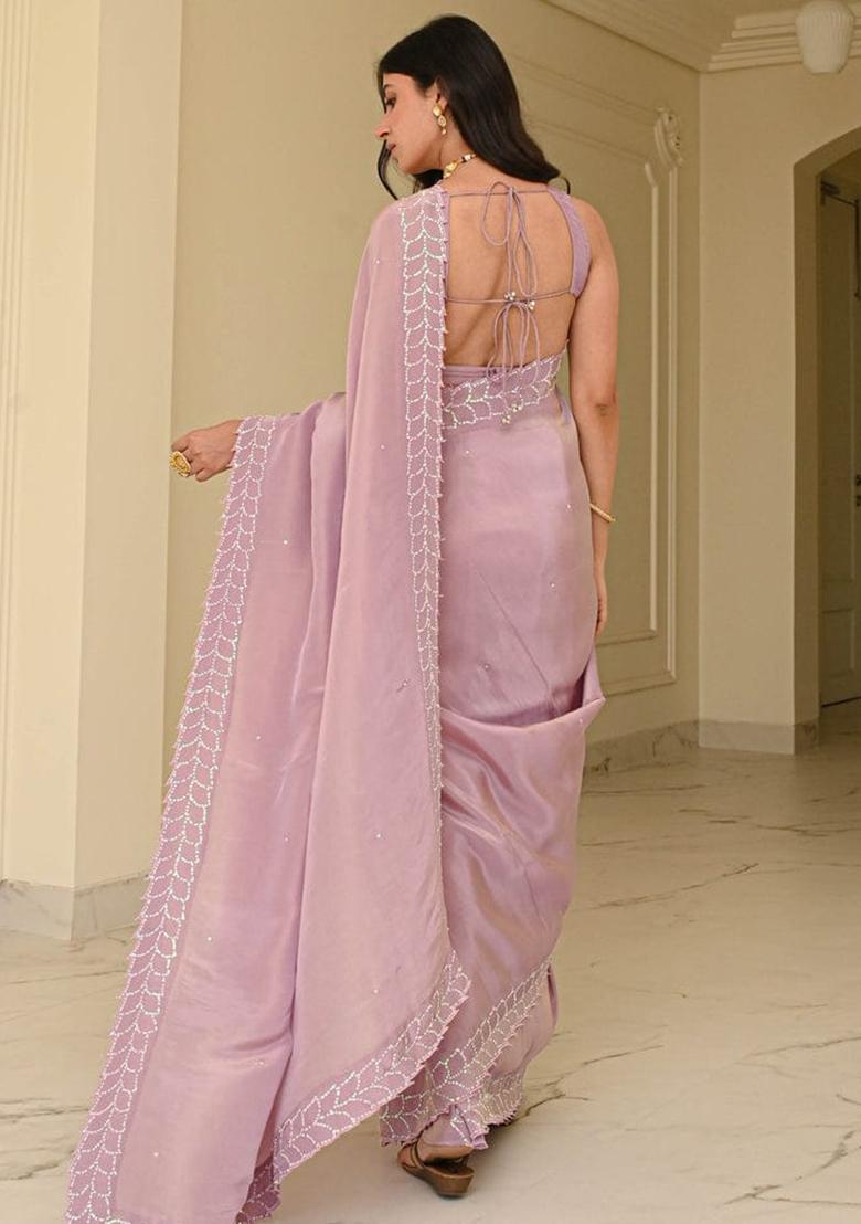 Pink Solid Rangoli Saree Set - Indya