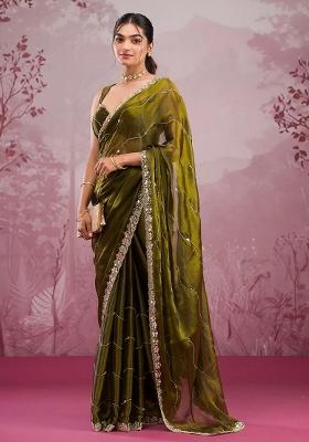 Green Solid Jimmy Choo Saree Set