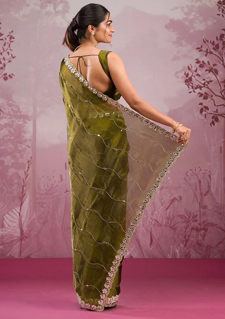 Green Solid Jimmy Choo Saree Set - Indya