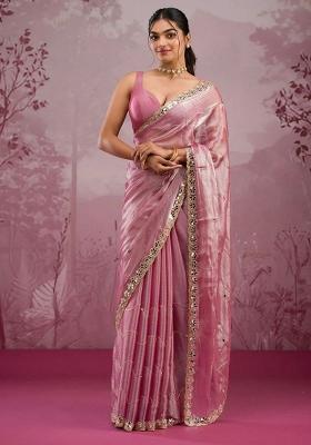 Pink Solid Jimmy Choo Saree Set