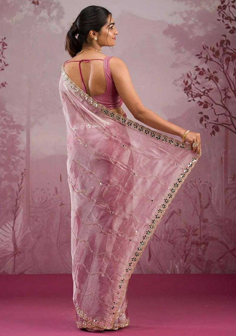 Pink Solid Jimmy Choo Saree Set - Indya