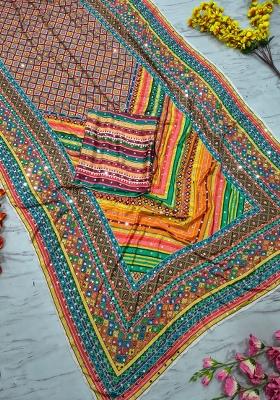 Multicolor Solid Silk Saree Set