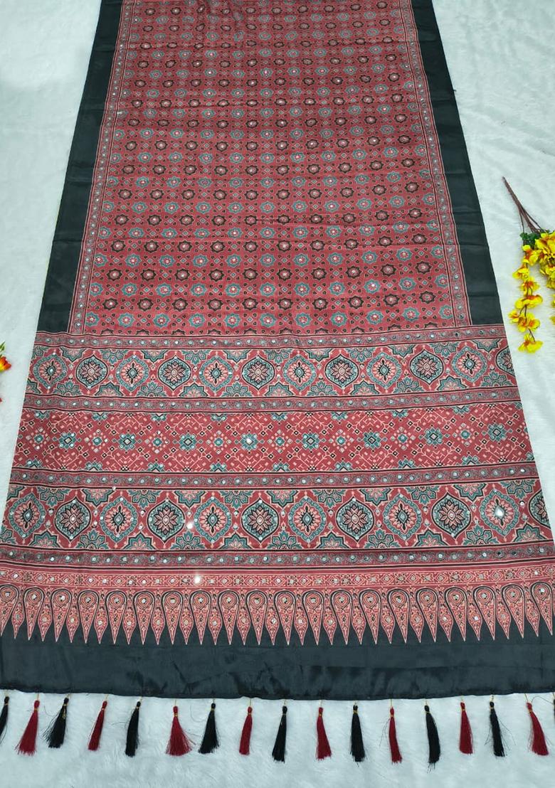 Pink Solid Silk Saree Set - Indya