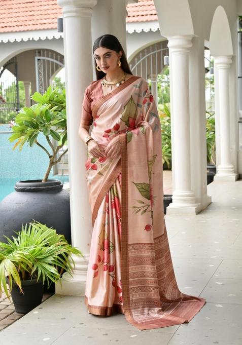 Coffee Solid Silk Saree Set — view on Indya