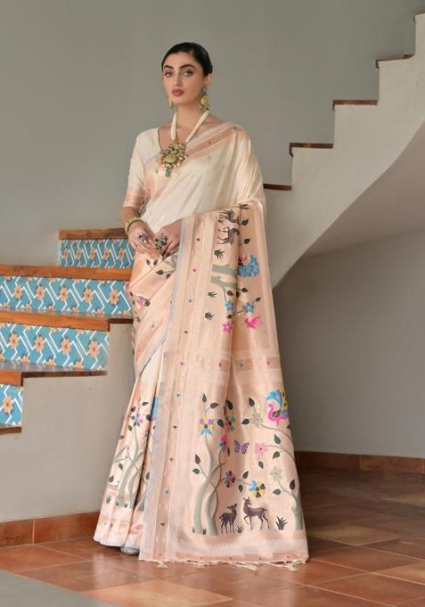 White Solid Silk Saree Set