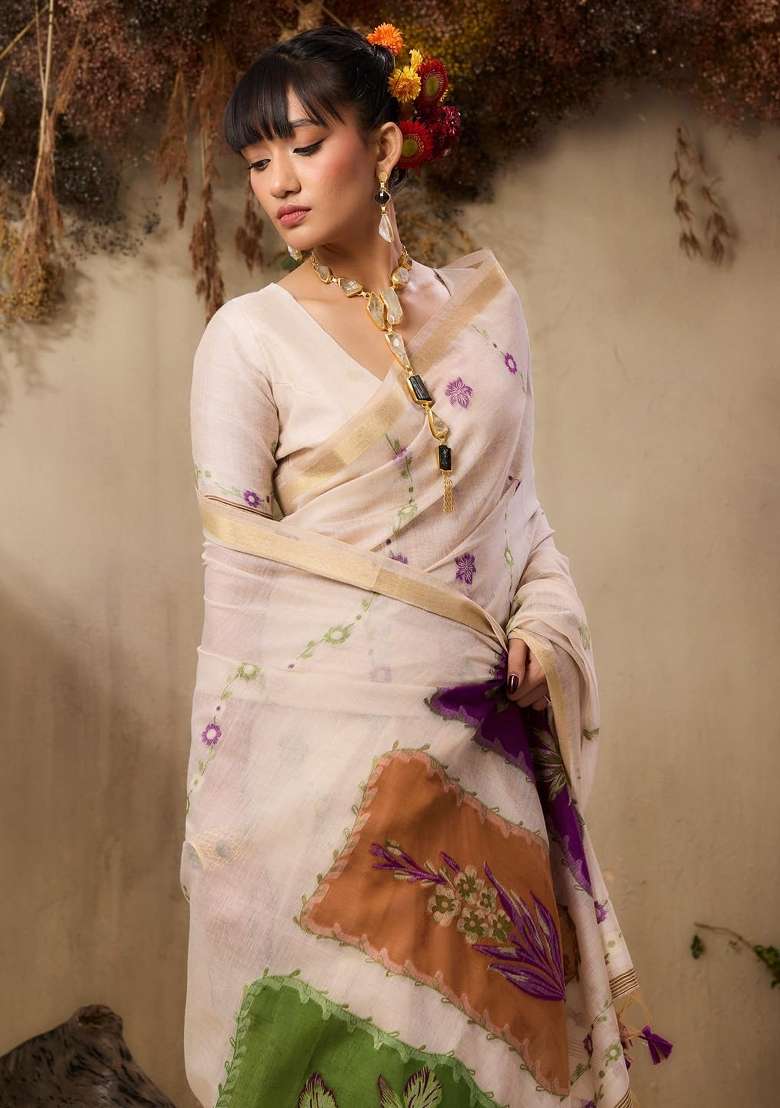 Wine Solid Cotton Saree Set - Indya