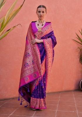 Royal Purple Solid Silk Blend Saree Set
