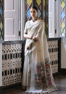 Grey Solid Cotton Saree Set