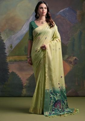 Pista Solid Cotton Saree Set