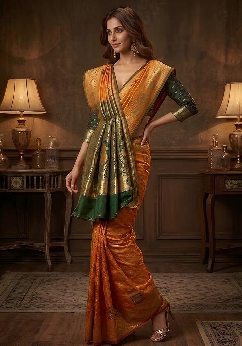 Yellow Zari Work Banarasi Saree Set